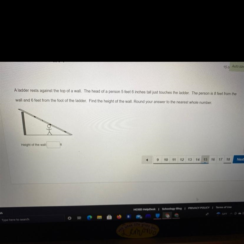 ￼a ladder rests against the top of a wall. the head of a person is 5 feet 6 inches-example-1