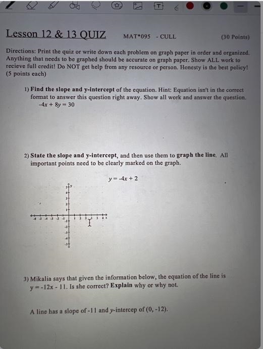 1) Find the slope and y-intercept of the equation. Hint: Equation isn't in the correctformat-example-1