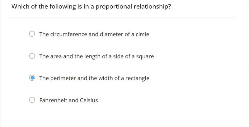 Which of the following is in a proportional relationship?A.The circumference and diameter-example-1