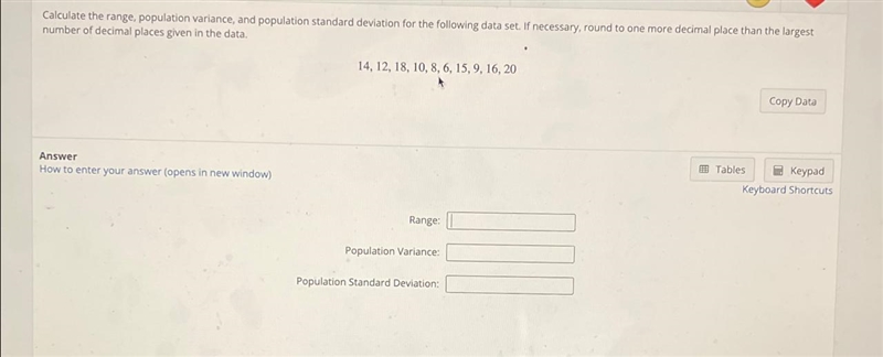 Calculate the range, population variance, and population standard deviation for the-example-1