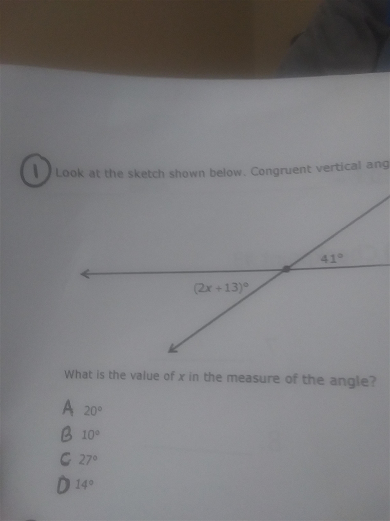 41 2x+13) What is the value of x in the measure of the angle? what is the value of-example-1