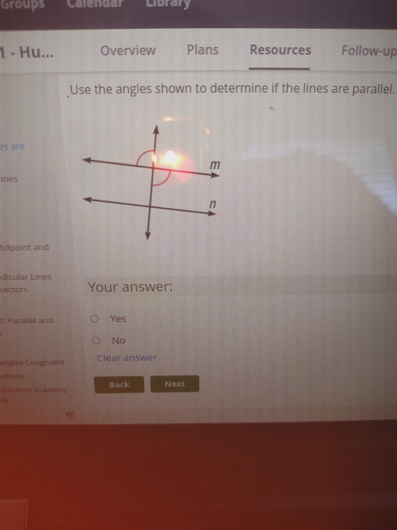 Use the angles shown to determine if the line are parallel-example-2