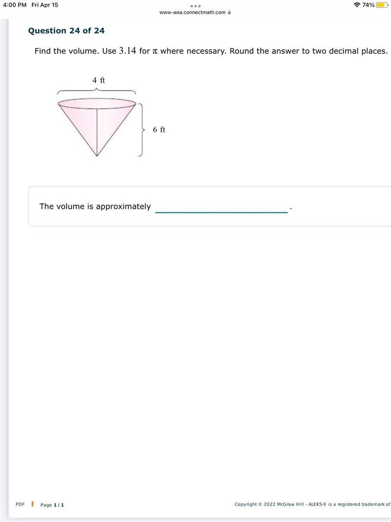 Find the volume. Use 3.14 for π where necessary. Round the answer to two decimal places-example-1