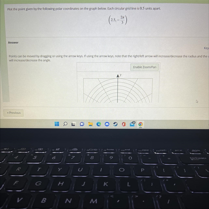 Plot the point given by the following polar coordinates on the graph below. Each circular-example-1