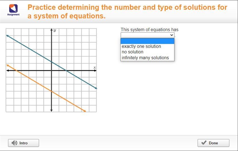 On a coordinate plane, 2 lines are parallel to each other. This system of equations-example-1