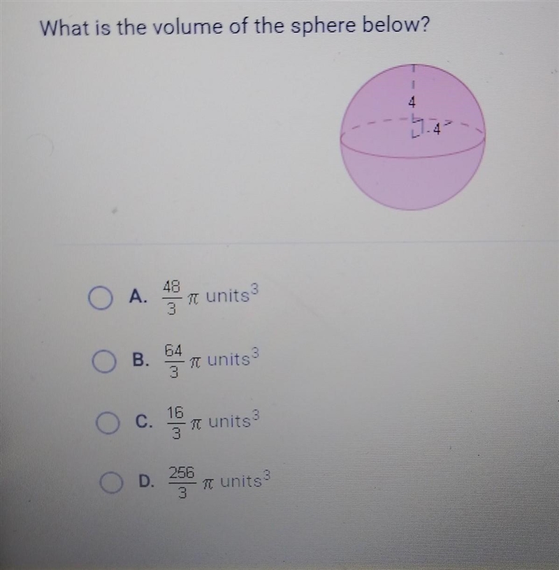 What is the volume of the sphere below? ​-example-1