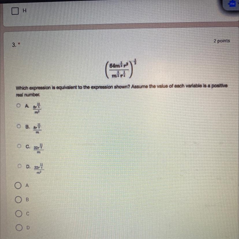 64mirmiriWhich expression is equivalent to the expression shown? Assume the value-example-1