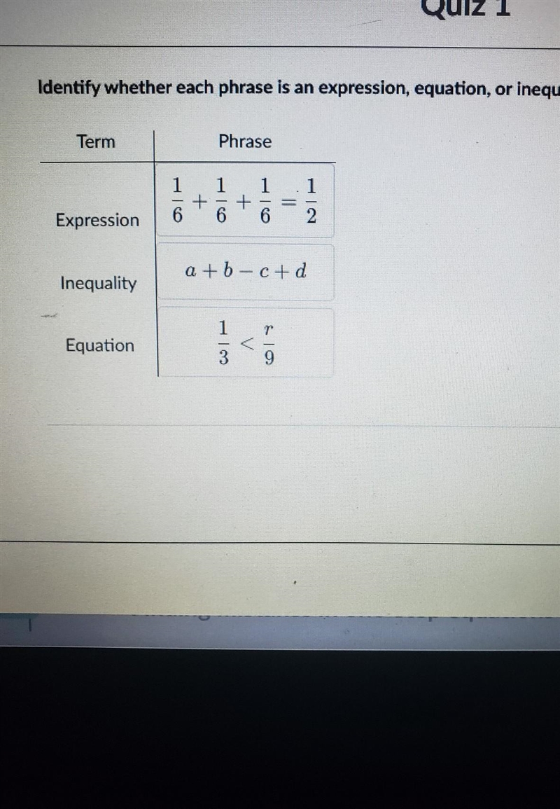 Identify whether each phrase is an expression equation or quantity-example-1