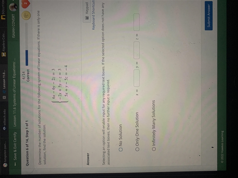 Determine the number of solutions for the following system of linear equations. If-example-1