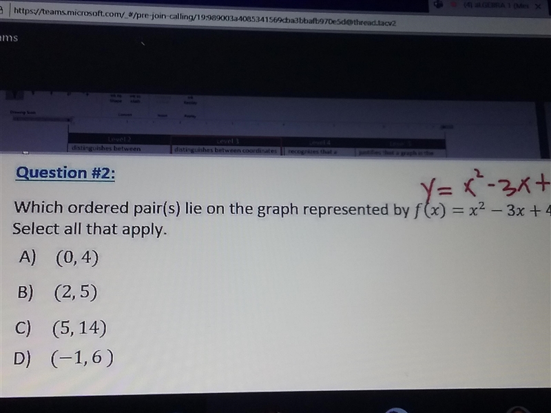 Which ordered pairs lie on the graph represented by f(x)-example-1