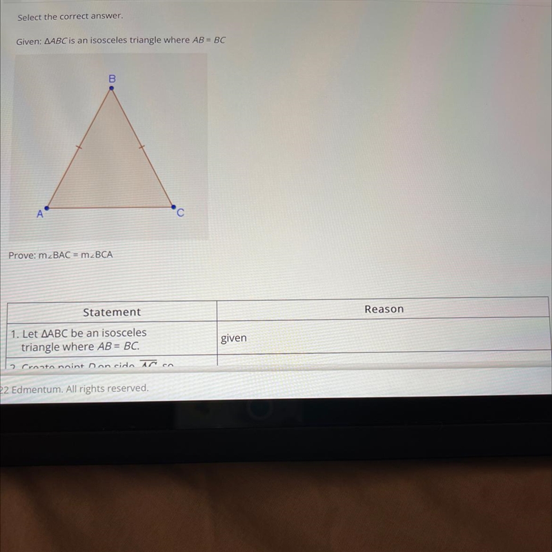 Given: Triangle ABC is an isosceles triangle where AB = BC-example-1