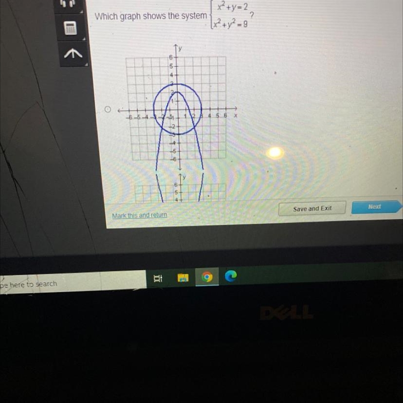 Acuve12348.910?Which graph shows the system[x² + y2 = 9[ x+y=2N54-example-1