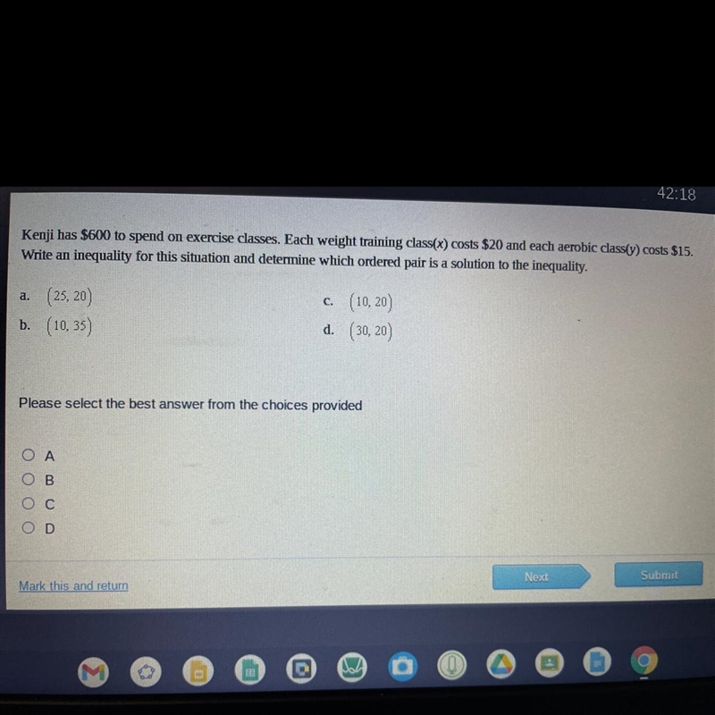 Write an inquality for this situation and determined which order pair is a solution-example-1