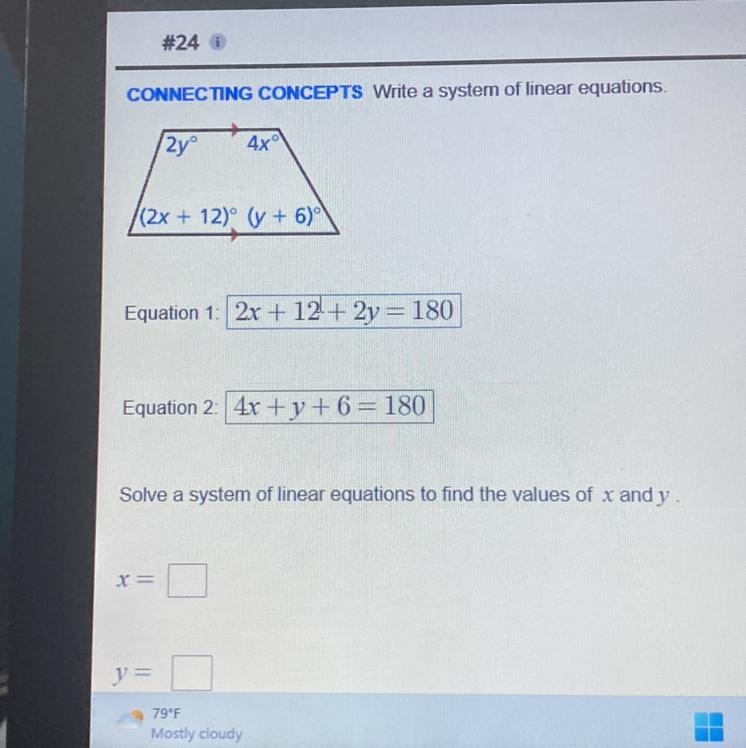 CONNECTING CONCEPTS Write a system of linear equations.-example-1