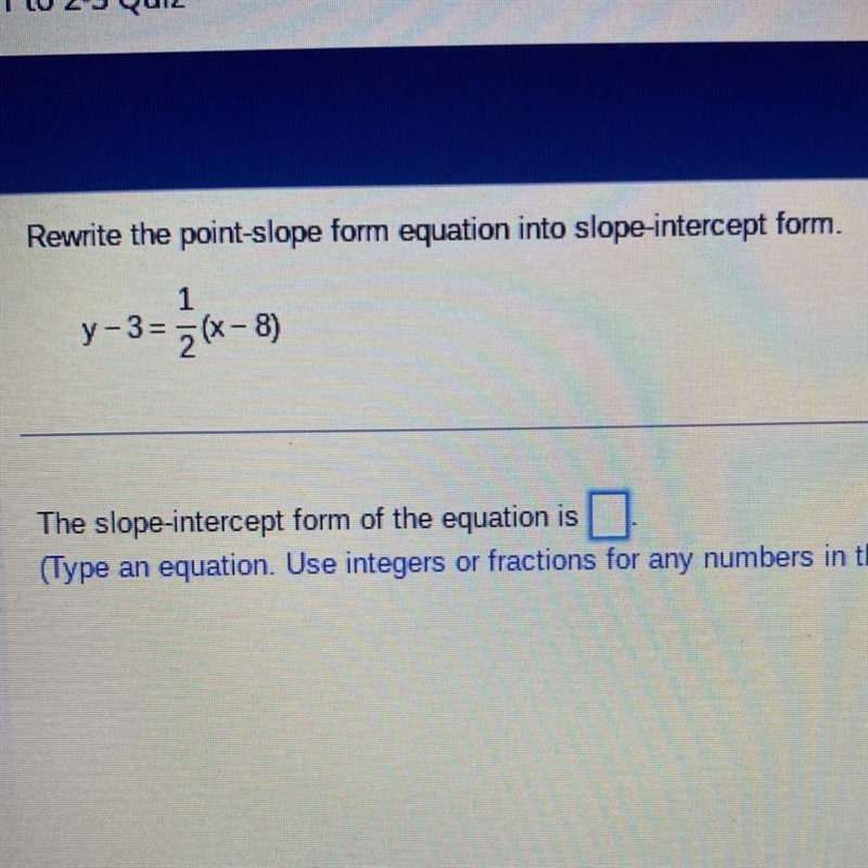 Slope intercept form of y-3=1/2(x-8)-example-1