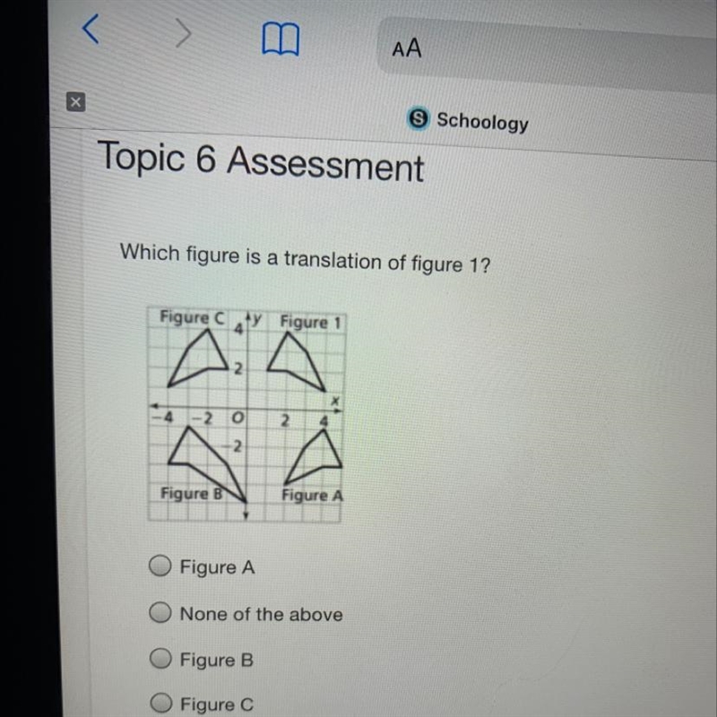 Which figure is a translation of figure 1? figure a none of the above figure b figure-example-1