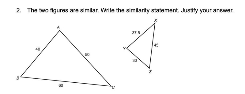 The two figures are similar. Write the similarity statement. Justify your answer.-example-1