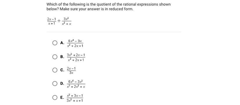 Which of the following is the quotient of the rational expressions shownbelow? Make-example-1