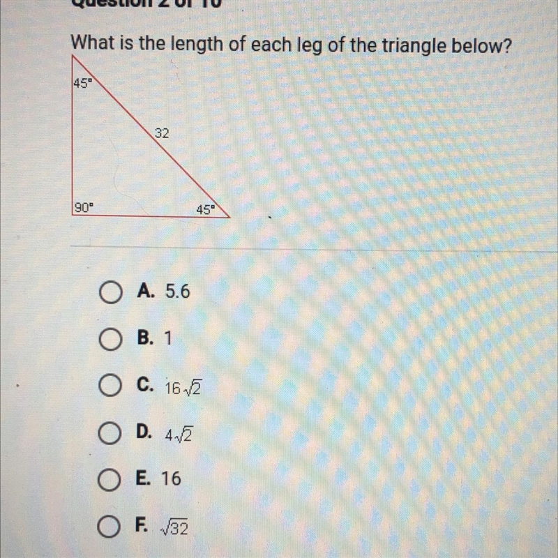 What is the length of each leg of the triangle below?-example-1