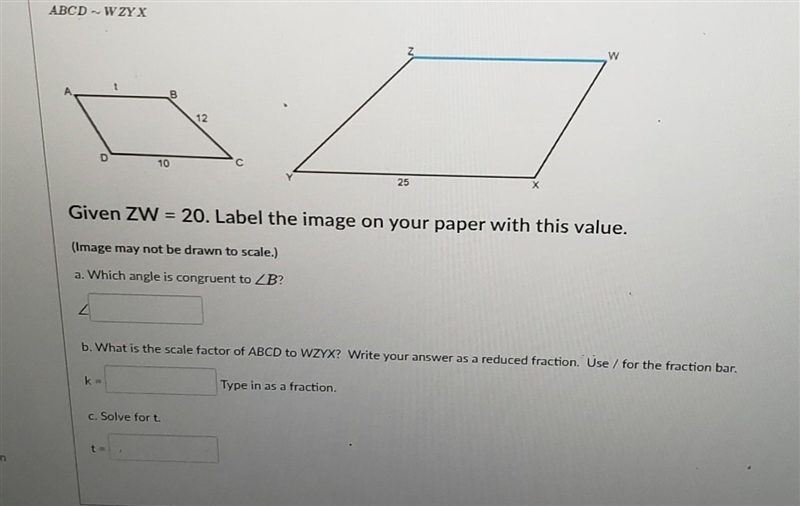 Given ZW=20. Answer the questions please. ​-example-1