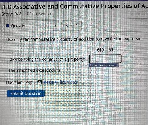 Use only commutative property of addition to rewrite the expression 619+59-example-1