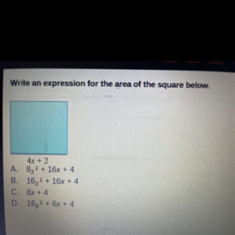 What’s the expression for the area of the square ?-example-1