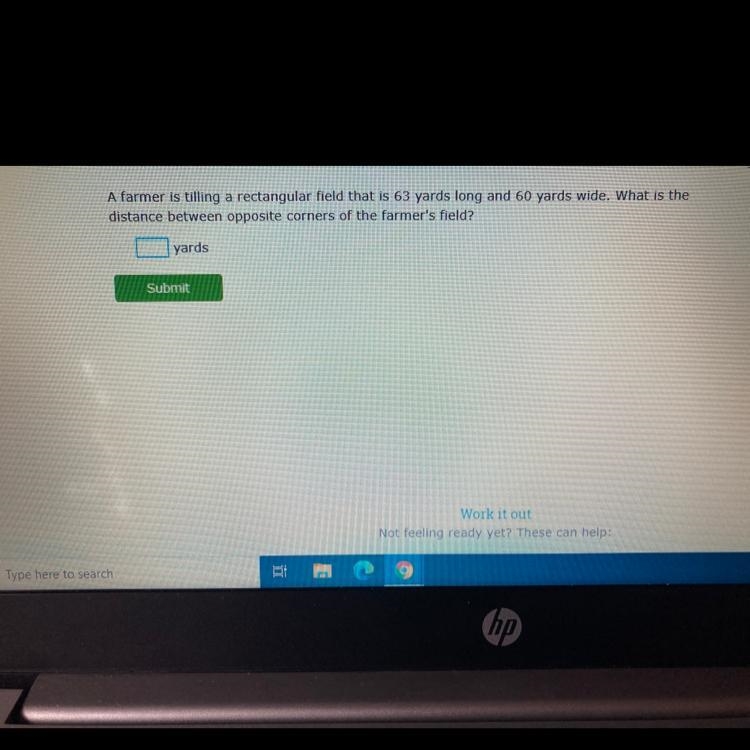 What is the distance between opposite corners of the farmers field?-example-1