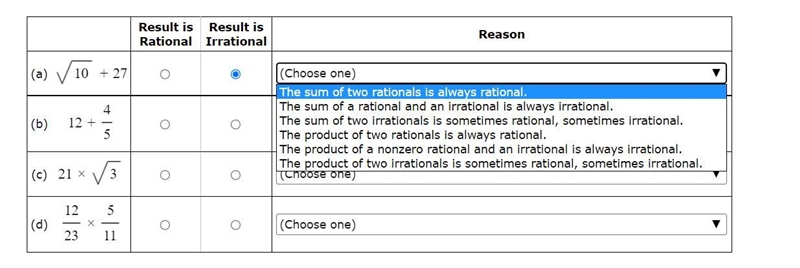 Please help!!!! For each sum or product, determine whether the result is a rational-example-1