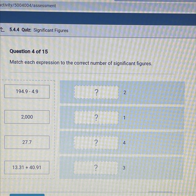 Match each expression to the correct number of significant figures.194.9-4.922,0002127.7-example-1