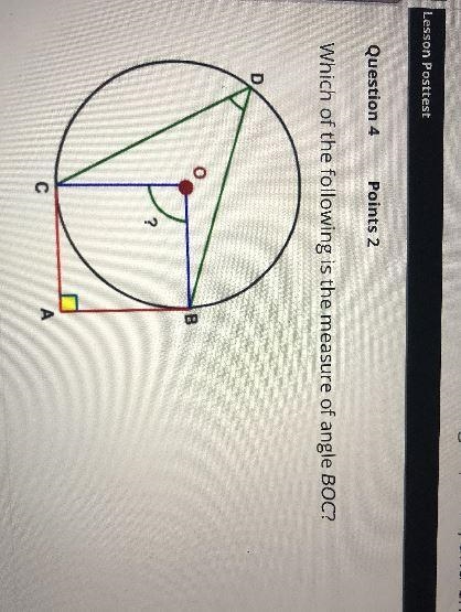 Which of the following is the following measure of angle BOC-example-1