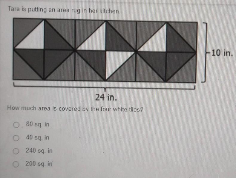 Tara is putting an area rug in her kitchen . how much area is covered by the four-example-1