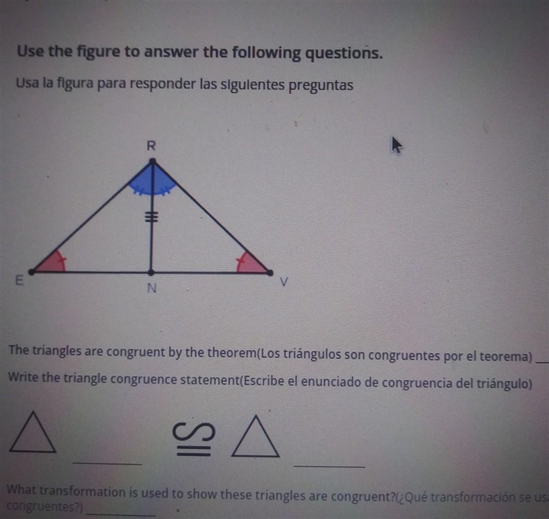 The triangles are congruent by the theorem? What transformation is used to show these-example-1