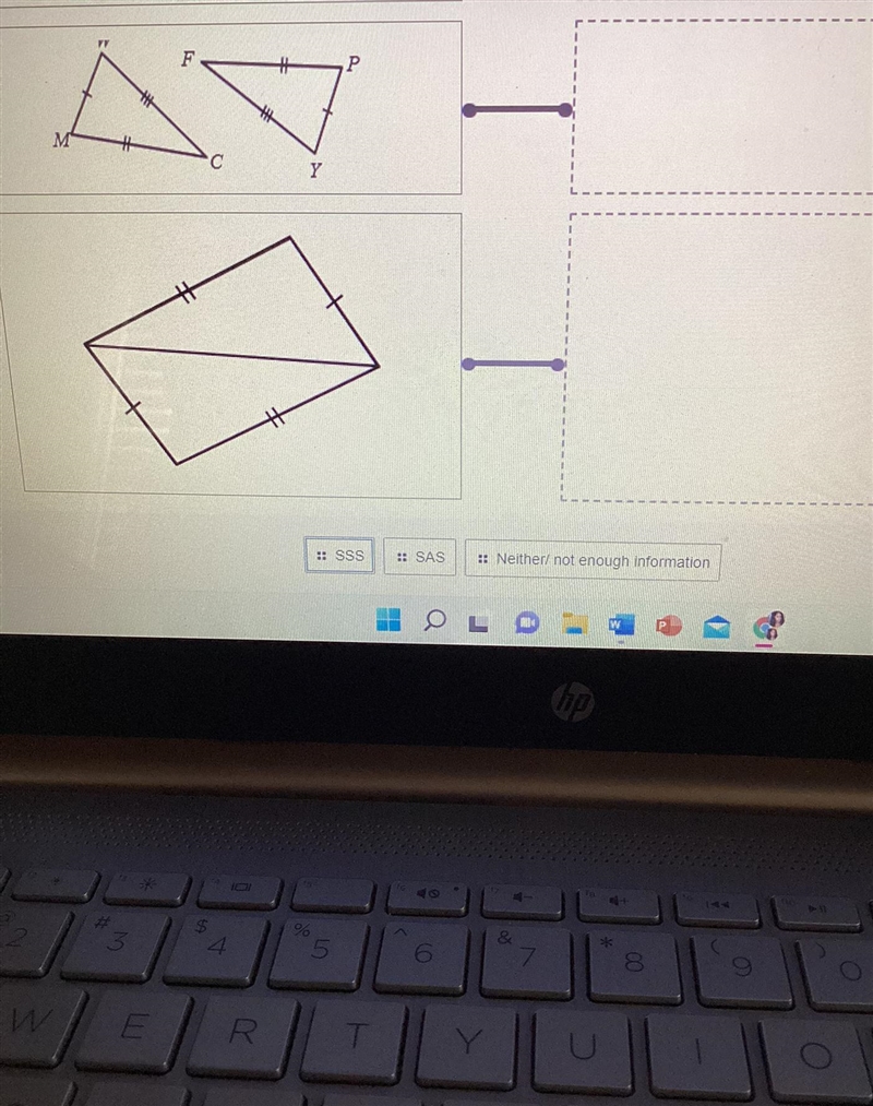 SSS , SAS , NEITHER/not enough information for these 2 shapes-example-1