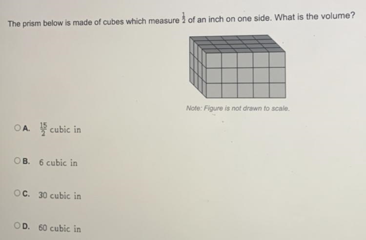 The prism below is made of cubes which measure 1/2 of an inch on one side. What is-example-1