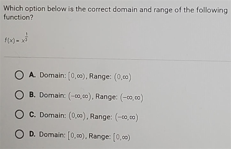 Which option below is the correct domain and range of the following function? f(x-example-1