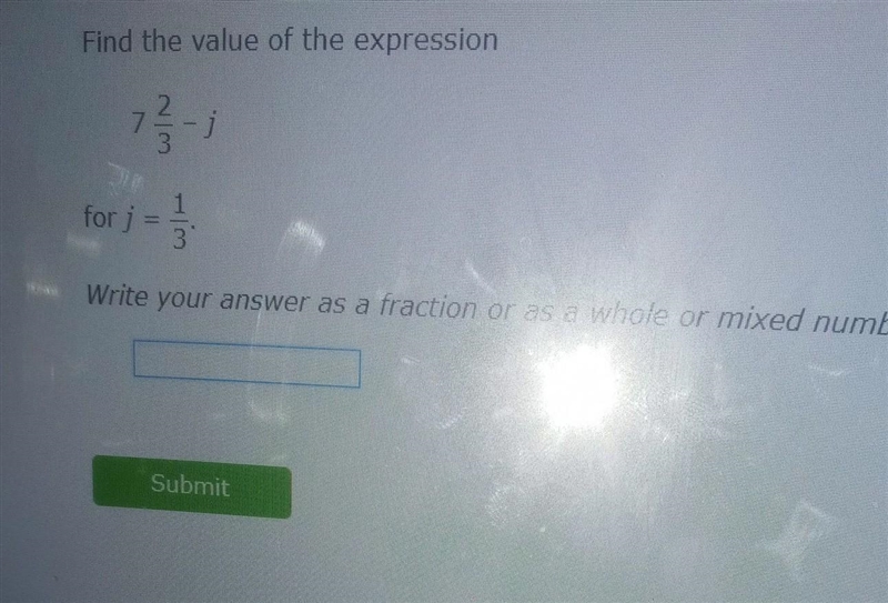 Find the value of the expression 7 23 - j for j = amma 3 Write your answer as a fraction-example-1