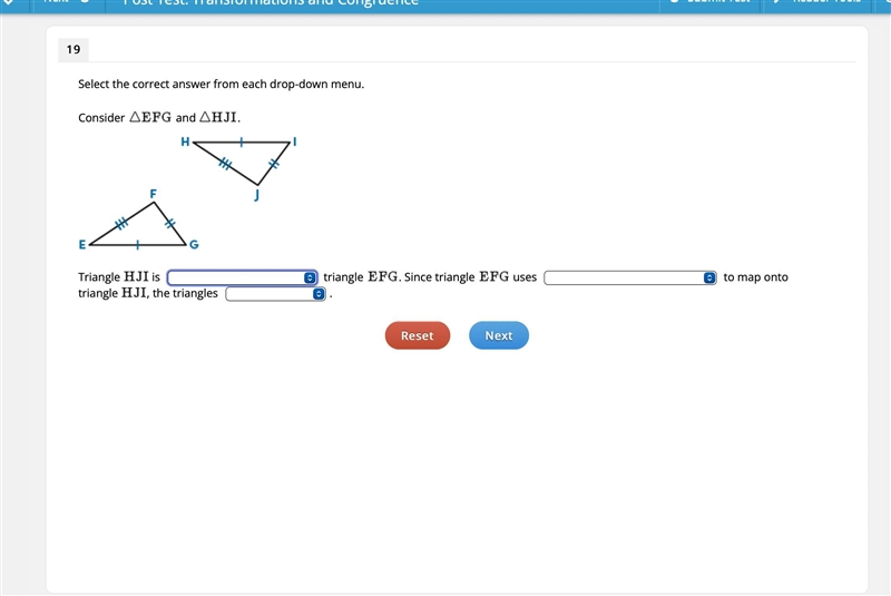 Select the correct answer from each drop-down menu.Consider and .Triangle is triangle-example-1