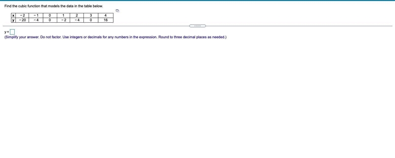 Find the cubic function that models the data in the table below.-example-1