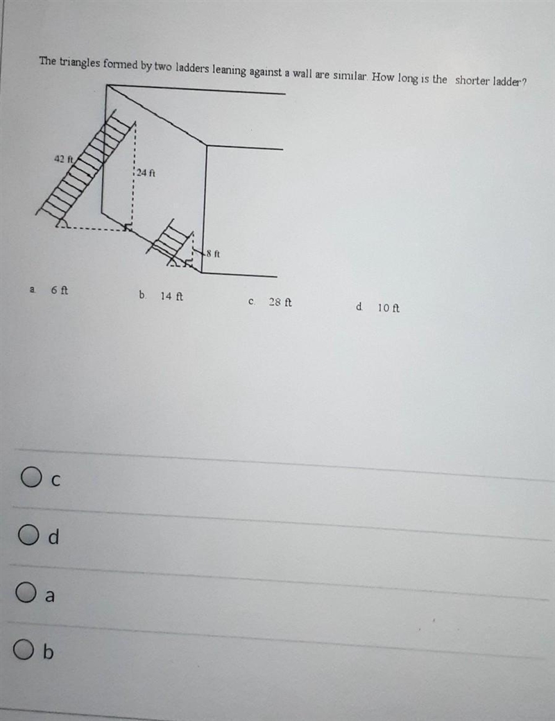 The triangles formed by two ladders leaning against a wall are similar. How long is-example-1