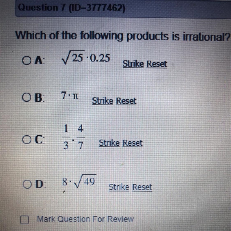 Which of the following products is irrational?-example-1