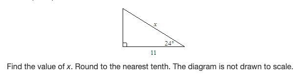 Find the value of x. Round to the nearest tenth. The diagram is not drawn to scale-example-1