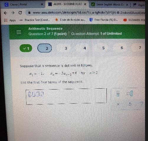 Suppose that a sequence is defined as follows. 2. =-1, 2,=-3a,-1+6 for 122 List the-example-1