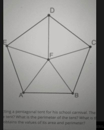 Jacob is constructing a pentagonal tent for his school carnival. The tent has a side-example-1