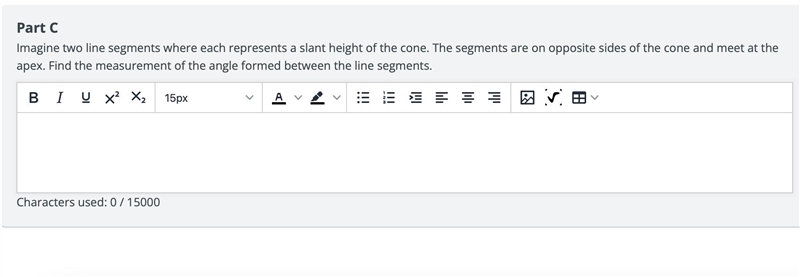 Part CImagine two line segments where each represents a slant height of the cone. The-example-1