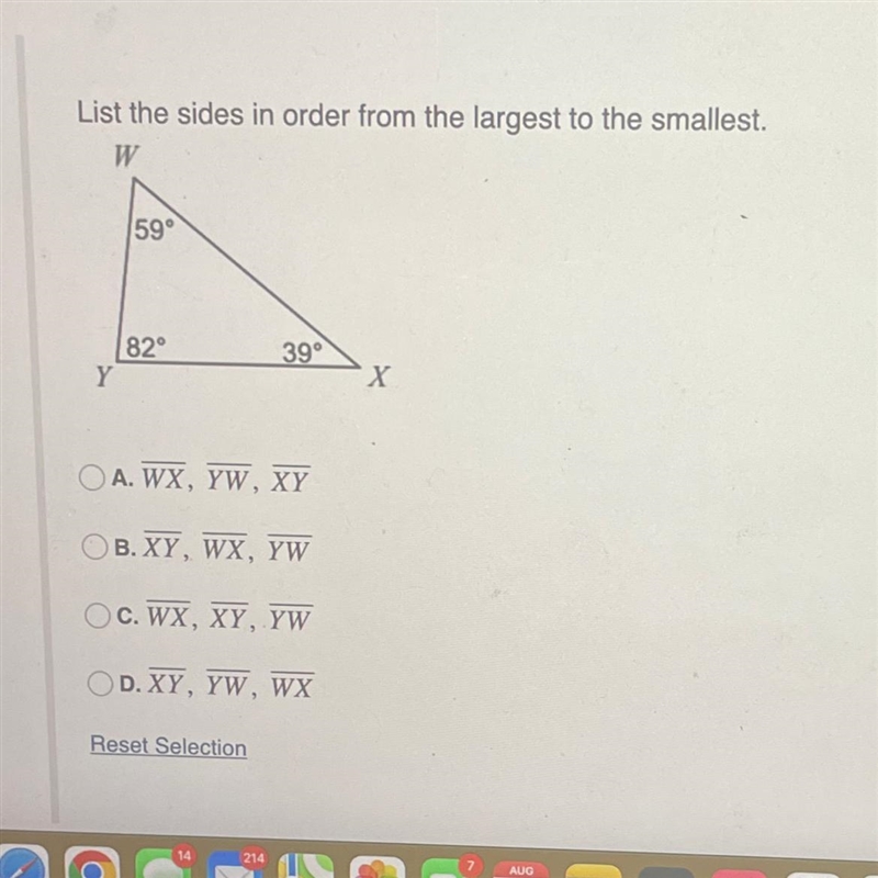 List the sides in order from largest to smallest.-example-1