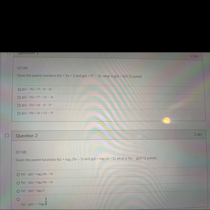 How would I solve Question 1 & 2 to find g(x)-f(x)-example-1