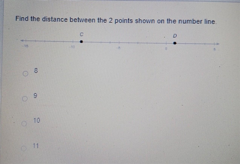 Find the distance between the 2 points shown on the number line 8 9 10 11​-example-1