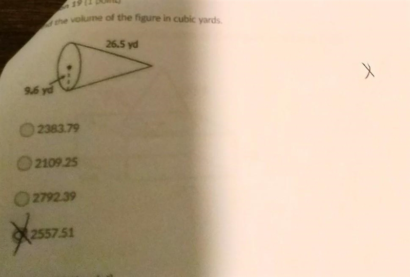 Okay that's fine the volume of the figure in cubic yards.-example-1