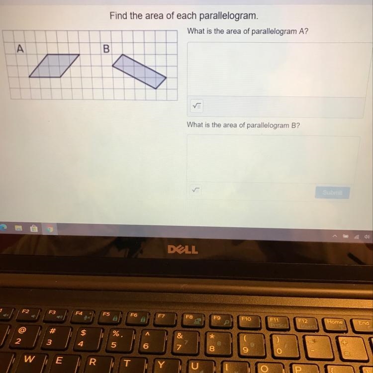 Find the area of each parallelogram.What is the area of parallelogram A?АBWhat is-example-1