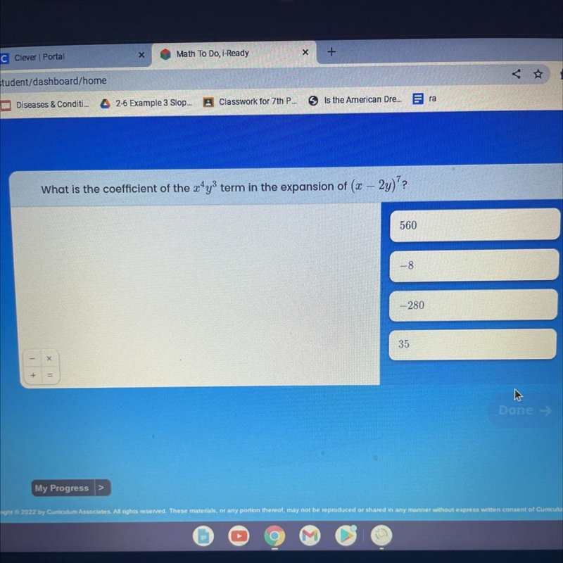 What is the coeficcient of the x^4y^3 term in the expansion of (x-2y)^7?-example-1